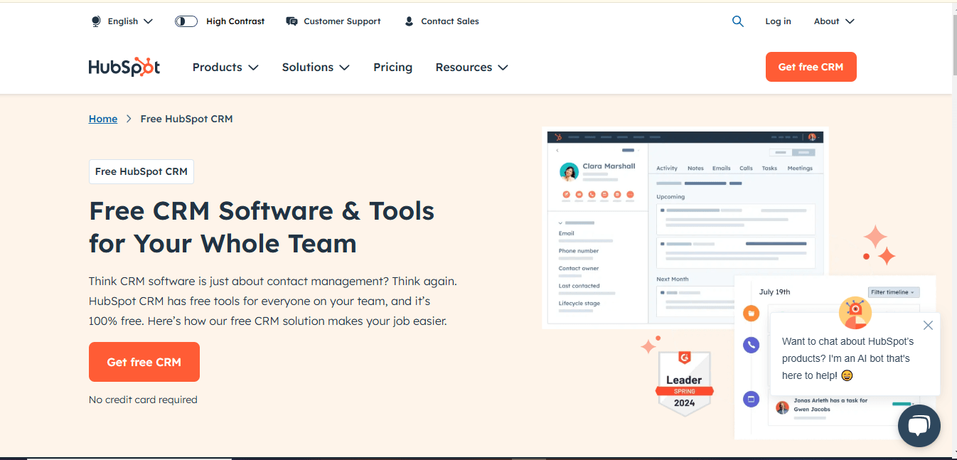 Hubspot home page